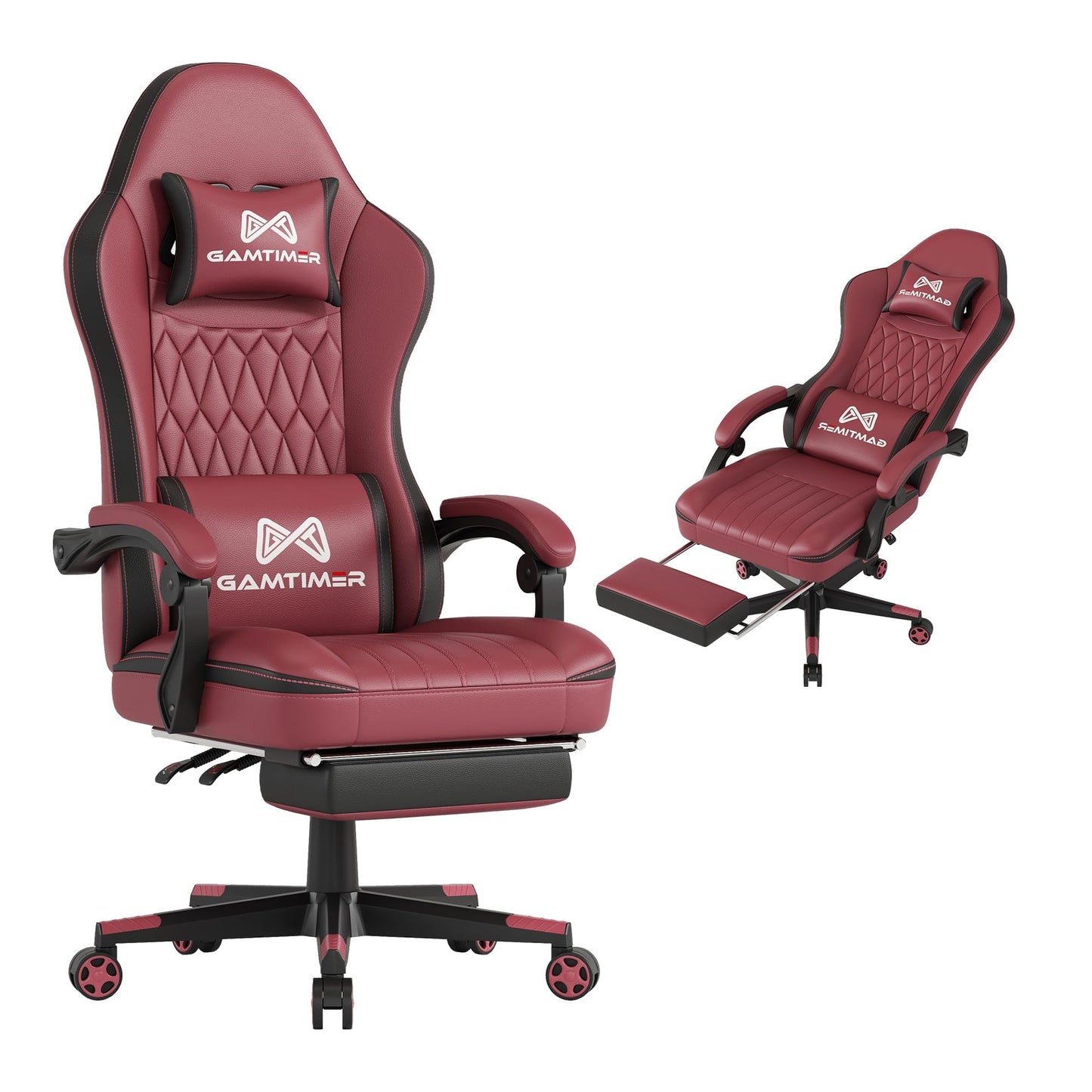 Gamtimer Gaming Chair with Footrest, Ergonomic Computer Chair, PU Breathable Material with Headrest and Lumbar Support, Suitable for Silla Gamer and Adults（Grey）