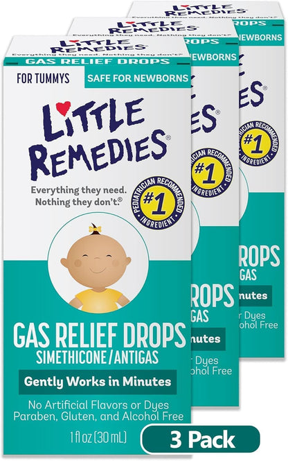 Little Remedies Newborn Gas Relief Drops, Relieves Discomfort from Gas, Baby Medicine with No Artificial Flavors or Dyes, Natural Berry Flavor, 1 Fl Oz (Pack of 3)