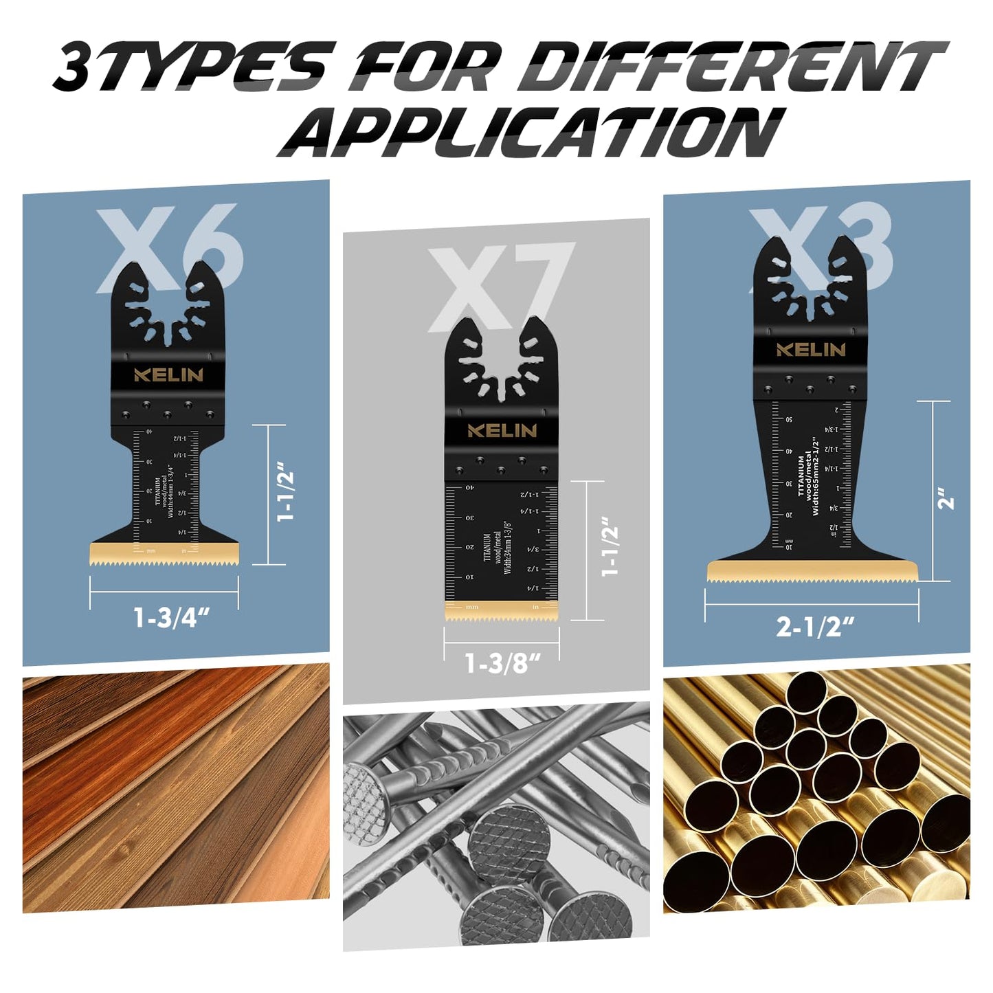 KELIN 6PCS Oscillating Multi Tool Hook Knife Blades, Multitool Saw Blades for Soft Materials Like Roofing Shingles, Carpet, Cardboard & PVC Flooring, Universal Interface