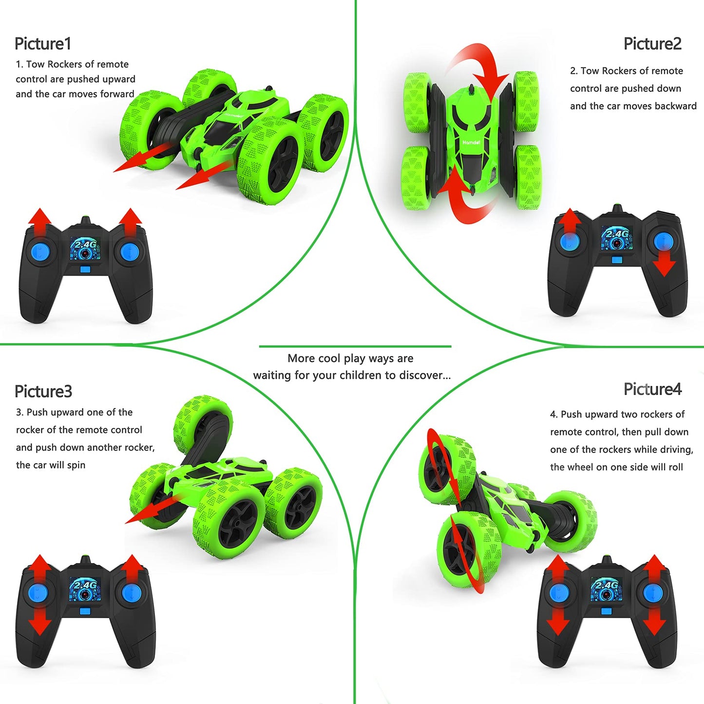Hamdol Remote Control Car for Kids, 360° Rotating Double-Sided RC Car with LED Headlights, 4WD 2.4GHz Electric Rechargeable Toy Vehicle for Boys and Girls, Perfect Birthday