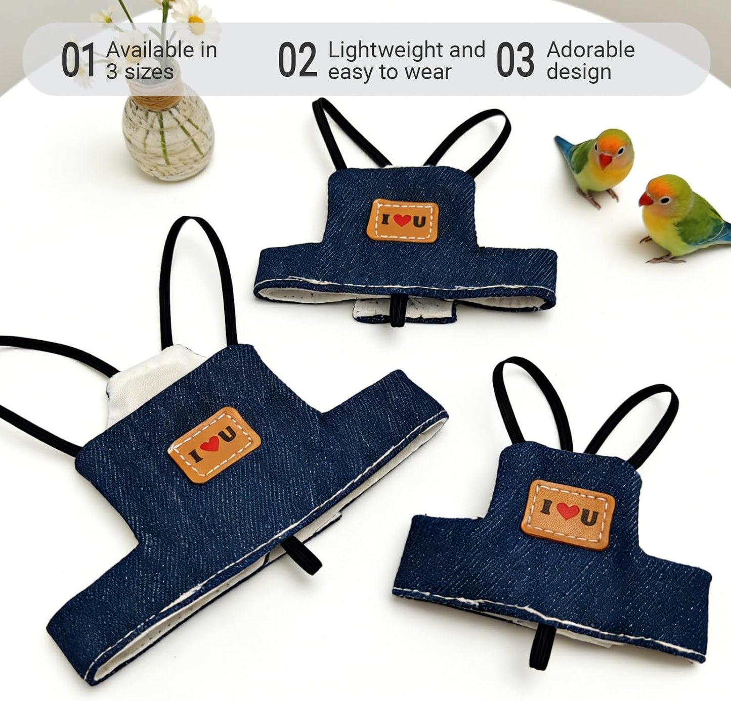 Bird Flight Harness Vest, Adjustable Training Design Anti-Bite, Suit with Leash for Parakeets Cockatiels Conures Budgies, Bird Flying Clothes with Rope and Handle (Cowboy L)