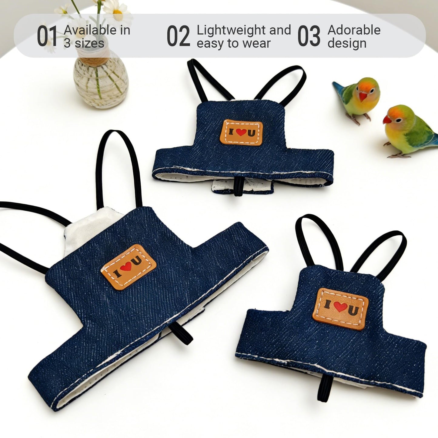 Bird Flight Harness Vest, Adjustable Training Design Anti-Bite, Suit with Leash for Parakeets Cockatiels Conures Budgies, Bird Flying Clothes with Rope and Handle (Cowboy L)