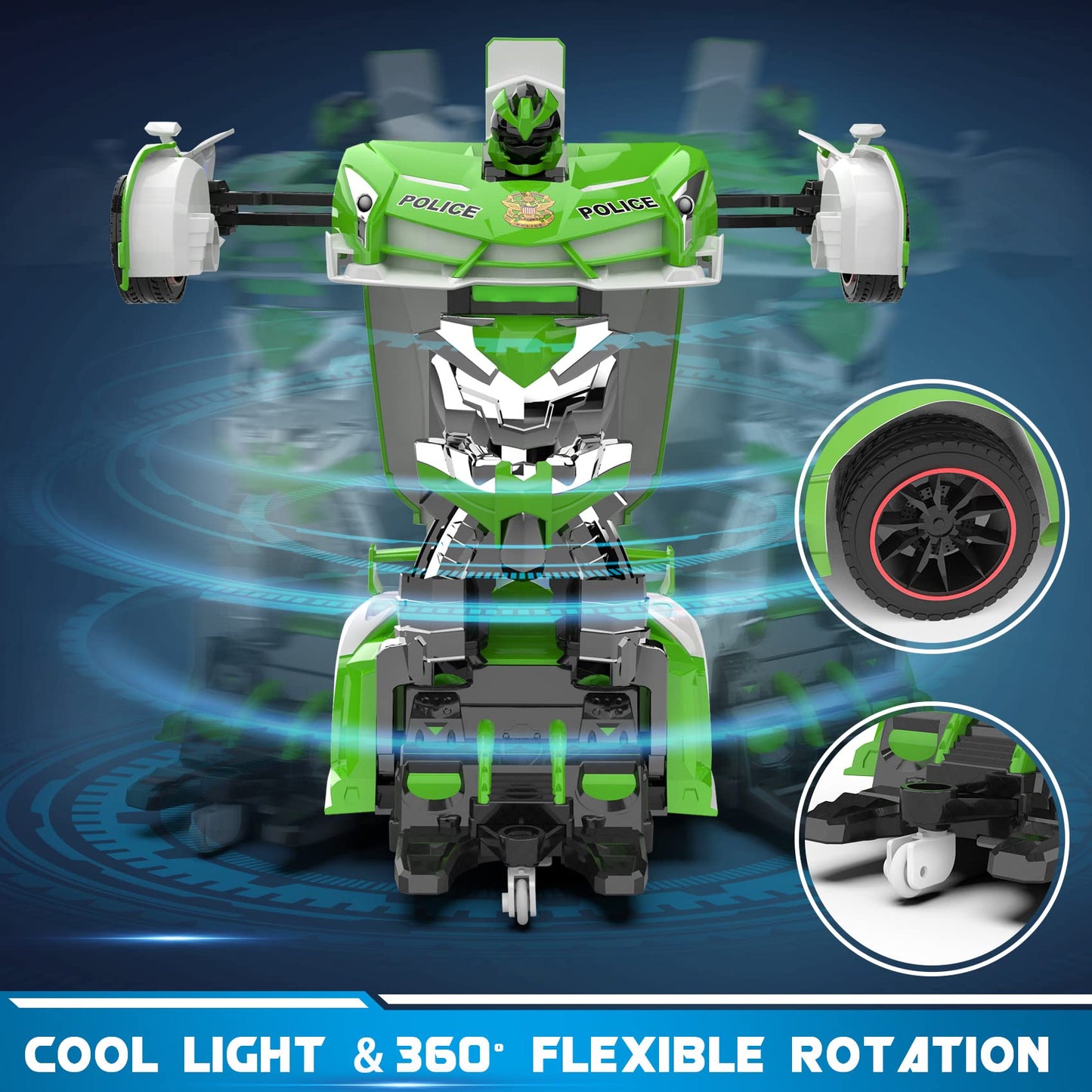 FDJ Remote Control Car - Transform Toys Car Robot, One Button Deformation to Robot with Flashing Light, 2.4Ghz 1:18 Scale Transforming Police Car Kids Toys with 360 Degree Rotating, Girls Boys Toys