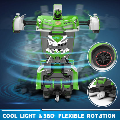 FDJ Remote Control Car - Transform Toys Car Robot, One Button Deformation to Robot with Flashing Light, 2.4Ghz 1:18 Scale Transforming Police Car Kids Toys with 360 Degree Rotating, Girls Boys Toys