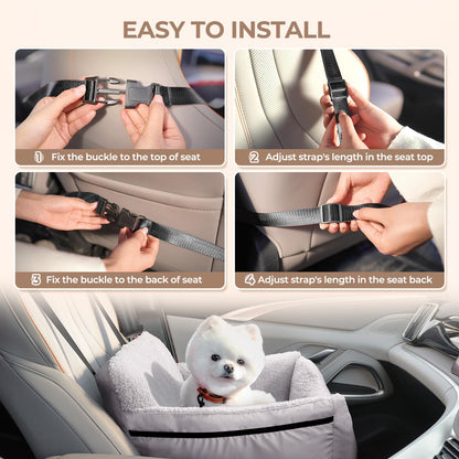 BurgeonNest Dog Car Seat for Small Dogs, Soft Pet Car Travel Home Bed Under 25 lbs, Fully Detachable and Washable Cat Booster Carseats with Storage Pockets and Clip-On Leash Portable Carrier,Black
