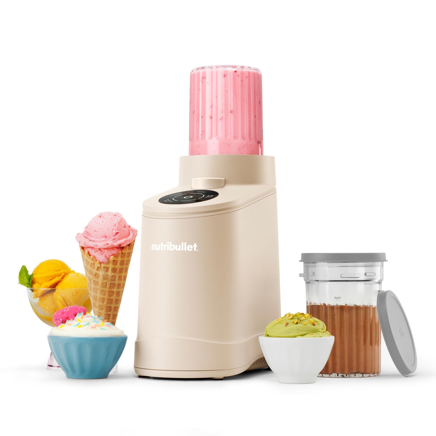 nutribullet Chill Ice Cream Maker, for Gelato, Sorbet, Frozen Yogurt, Smoothie Bowls, Compact Size, (2) Dishwasher Safe 16 oz. Pint Cups with Lids, Black, NBD50100AK