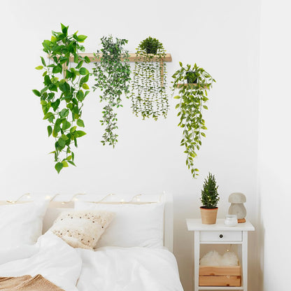 BLEUM CADE Fake Hanging Plants, 2pcs Artificial Pothos Vines Faux Plants Greenery for Wall Home Living Room Office Indoor Outdoor Decor (No Baskets)