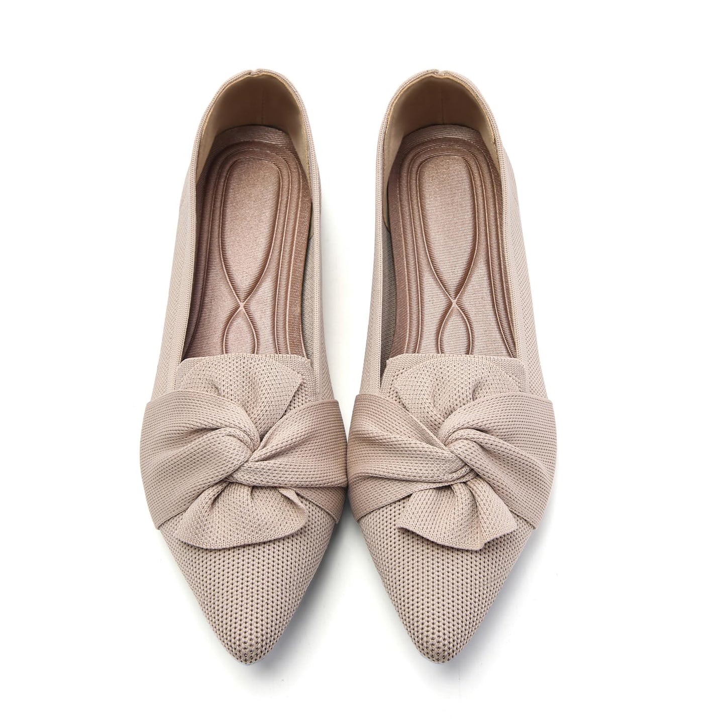 HIULYCENCE Flats for Womens Pointed Toe Ballet Flats with Bow Comfortable Knit Dressy Flats