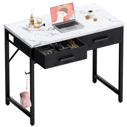 Pamray 32 Inch Small Computer Desk with 2 Drawers for Bedroom Study Writing Home Office Table for Small Spaces White