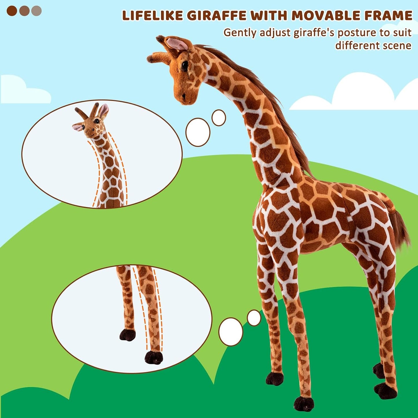 47” Large Giraffe Stuffed Animal Set, Giant Giraffe Plush Toys with Birds, Leaves, Basket, Tall Giraffe Toy Standing Lifelike, Gift for Kids Nursery Baby Shower Party