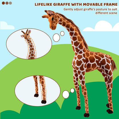 47” Large Giraffe Stuffed Animal Set, Giant Giraffe Plush Toys with Birds, Leaves, Basket, Tall Giraffe Toy Standing Lifelike, Gift for Kids Nursery Baby Shower Party