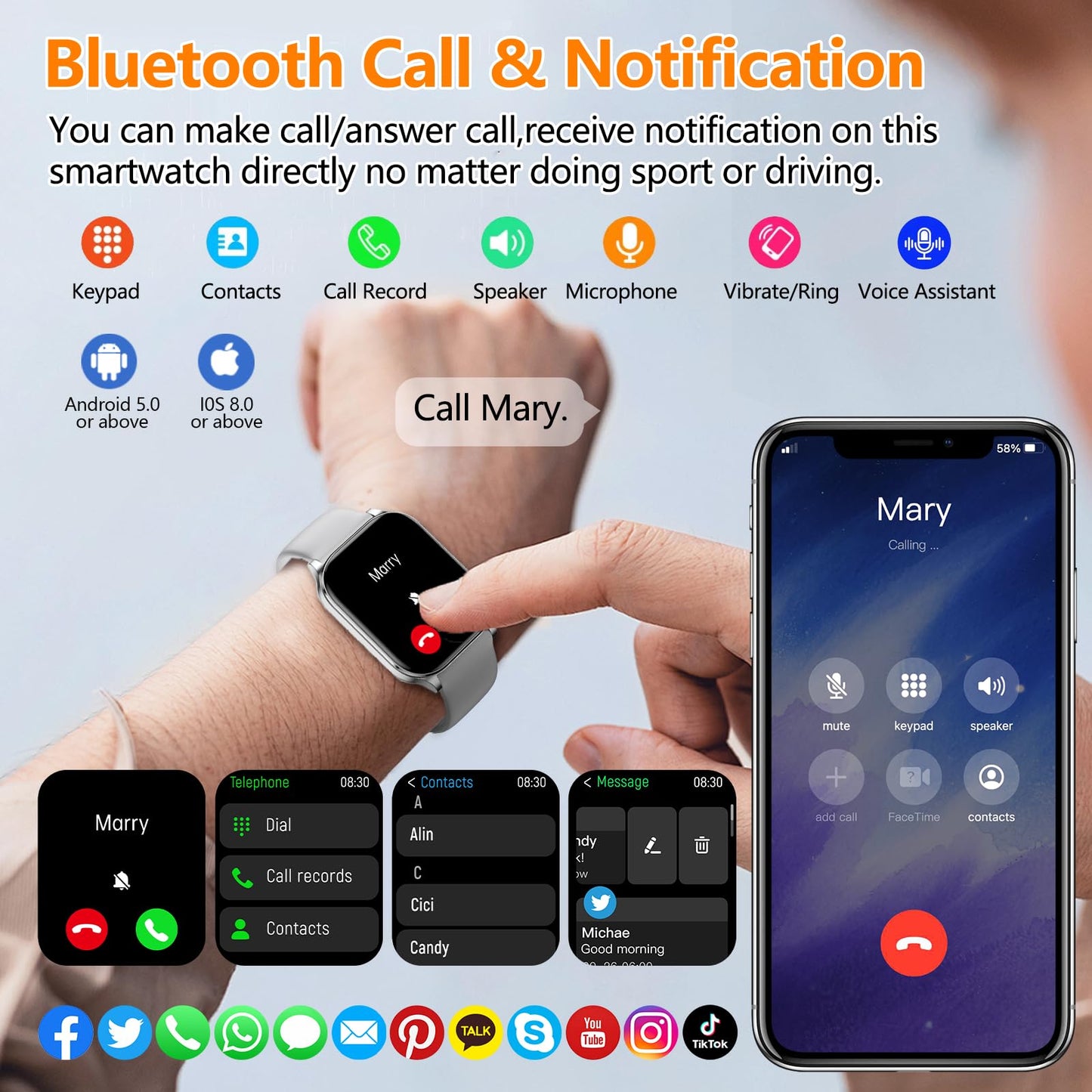 Smart Watch for Women Men, GPS Smartwatches with Heart Rate/SpO2/Sleep/Stress Monitor, 100+ Sports Fitness Watches, IP68 Waterproof Activity Tracker for Android/ iOS Phone (Silver, 1.96"_GPS+Map)