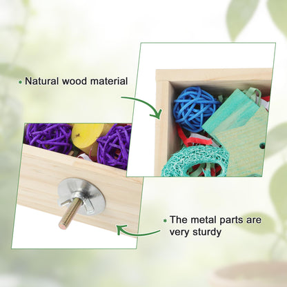 Bird Foraging Toys Box, Wooden Foraging and Shredding Toy for Birds, Bird Box for Mental Stimulation, Wood Colour