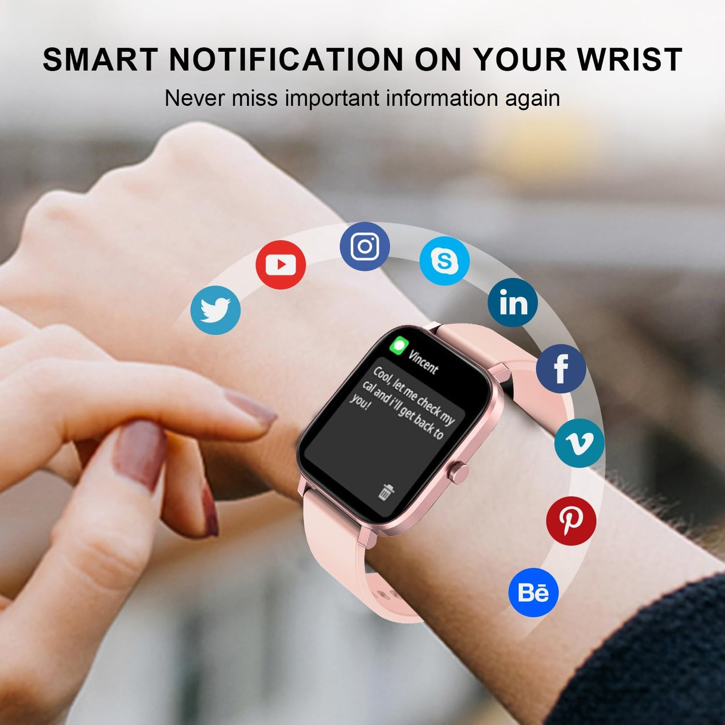 Smart Watch for Men Women SmartWatch 1.83" for iPhone Samsung Android Phone Compatible, Fitness Tracker Watch with Pedometer, Heart Rate/Sleep Monitor, Blood Oxygen, IP68 Waterproof