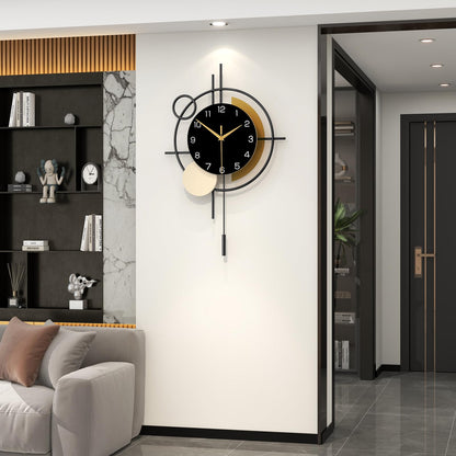 Wall Clock Decorative Large Modern Wall Clock Silent Non-Ticking Battery Operated Gold Unique Pendulum Clock for Living Room,Bedroom,Office,Kitchen,Bathroom,Wall Decor 13.8x21.9in