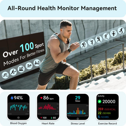 Smart Watch for Women Men, Smartwatch for iPhone & Android Bluetooth (Answer/Call) Built-in Alexa, 1.91" HD Fitness Tracker with 105+ Sport Modes, IP68 Waterproof, Sleep/Heart Rate/SpO2/Stress Monitor