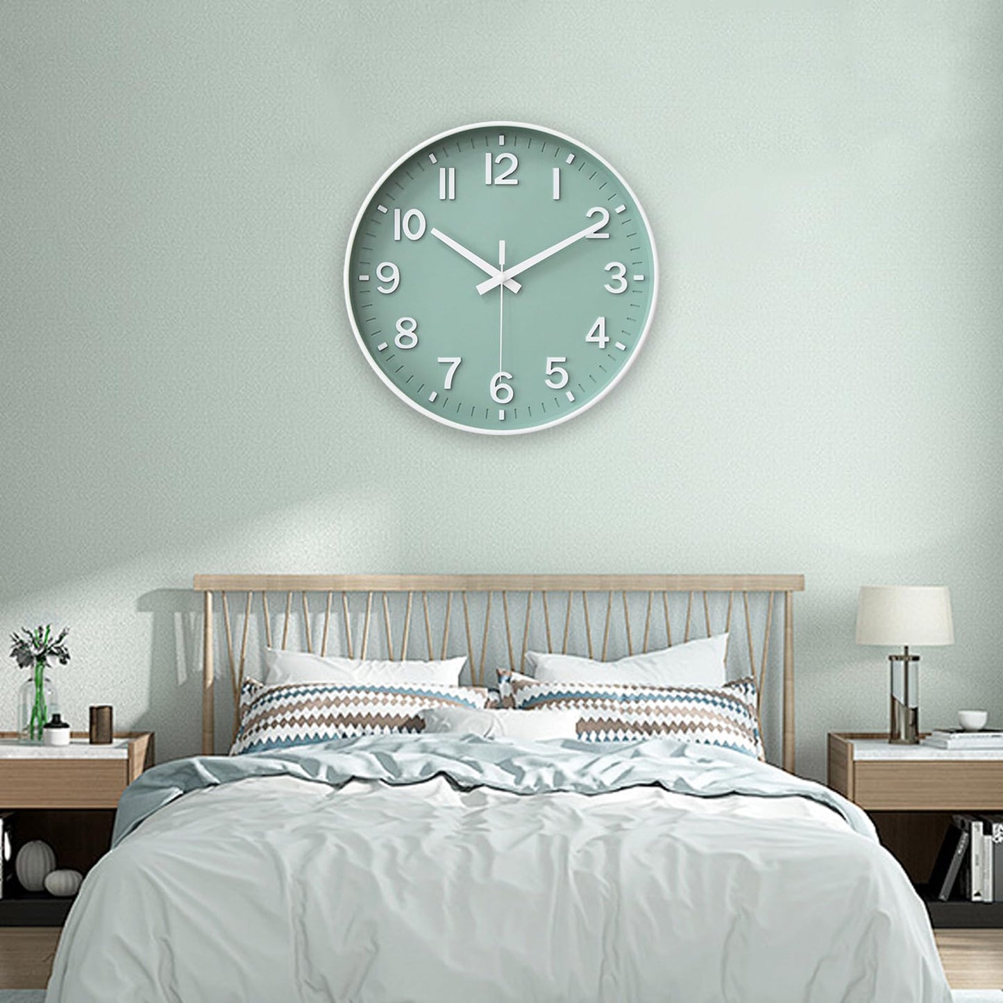 HZDHCLH Wall Clocks Battery Operated,Wall Clock Green,8 inch Wall Clock Silent Non Ticking Modern 3D Numbers for Kitchen Bedroom Living Room Office Classroom Decor