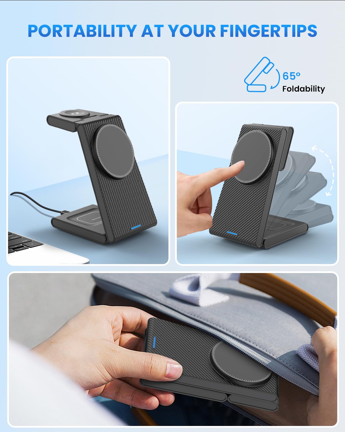 JoyGeek 3 in 1 Charging Station for Apple Devices, Wireless Charger Stand for iPhone 17/16/15/14/13/12/11/SE/X Pro Max Plus - Apple Watch 11/10/9/Ultra 2/8/SE/7/6/5 - AirPods Pro 2/3/2