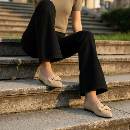Flats for Women Mesh Ballet Flats with Bow Pointed Toe Comfortable Dressy Knit Breathable for Work Office