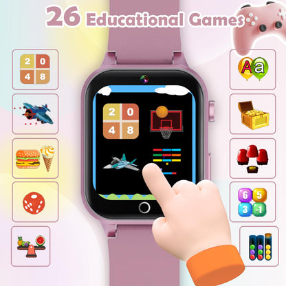 Luyiilo Smart Watch for Kids, with 26 Puzzle Games, Touch Screen, HD Camera, Alarm Clock, Toys for Ages 4-12 Years Old.Birthday Gift for Boys Girls (Blue)