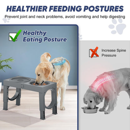XIAZ Elevated Dog Bowls Large Breed Raised Dogs Bowl Stand Large/Medium Sized Dog Stainless Steel Food Water Bowl Stands 5 Heights Adjustable 9/11/12/14in Black Pet Feeder Dish Station