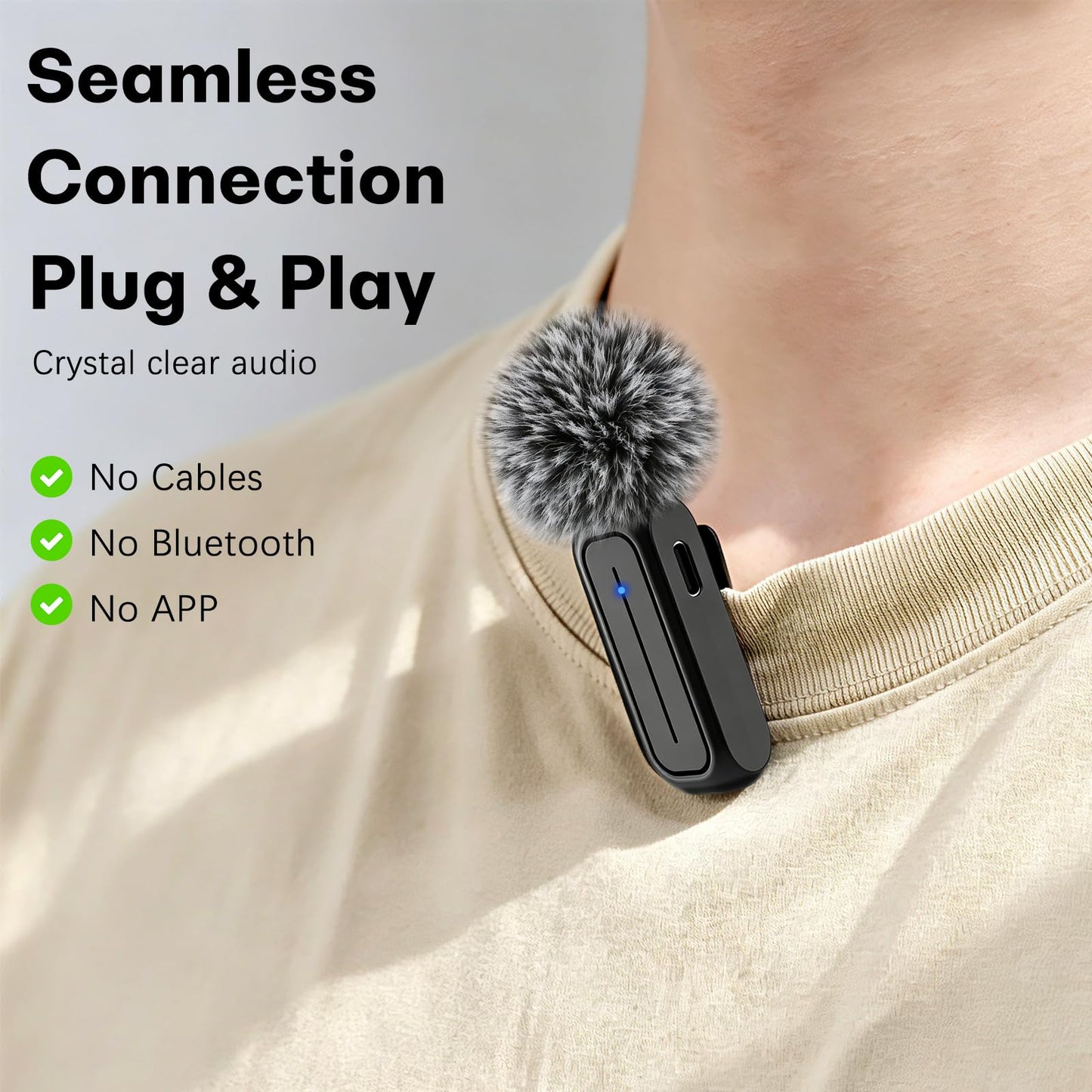 MAYBESTA Wireless Mini Microphone for iPhone, Android Phone - 2 Pack Lavalier Lapel Mic for Audio Video Recording - Clip on Content Creator Microphones for YouTube Tiktok Podcast Vlogging