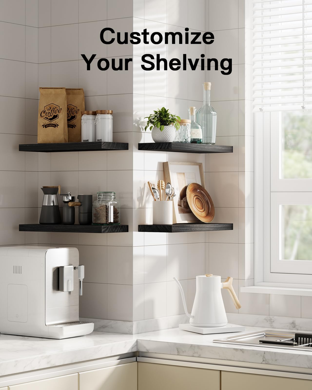 AMADA HOMEFURNISHING Floating Shelves, Paulownia Wood Wall Shelves for Bathroom/Living Room/Bedroom/Kitchen/Home Office, Natural Wood Floating Shelf for Home Storage & Organization, Set of 4, AMFS40BN