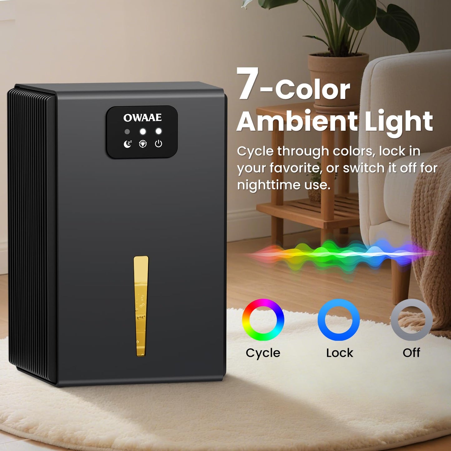 Dehumidifier, 1000 sq.ft Quiet Dehumidifiers for Home Bedroom Basement Bathroom with 95oz Water Tank, Sleep Mode Auto Shut-Off 7 Colors LED Light, Black