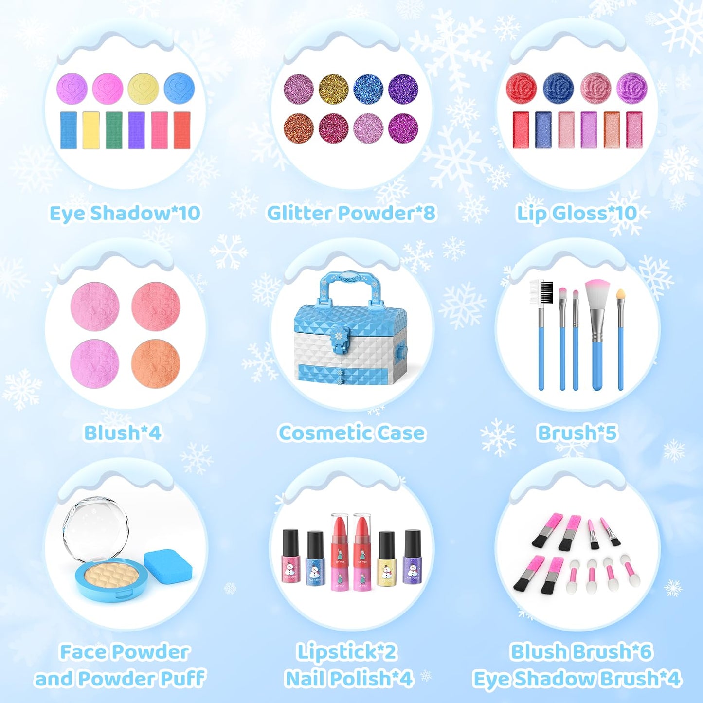 PERRYHOME Kids Makeup Set for Girl 56 Pcs Washable Real Cosmetic, Non-Toxic Frozen Toys Toddler Makeup Kit, 2026 New CPF Sustainable Materials Birthday Gift for 3 4 5 6 7 8 9 10 11 12 Year Old Girls
