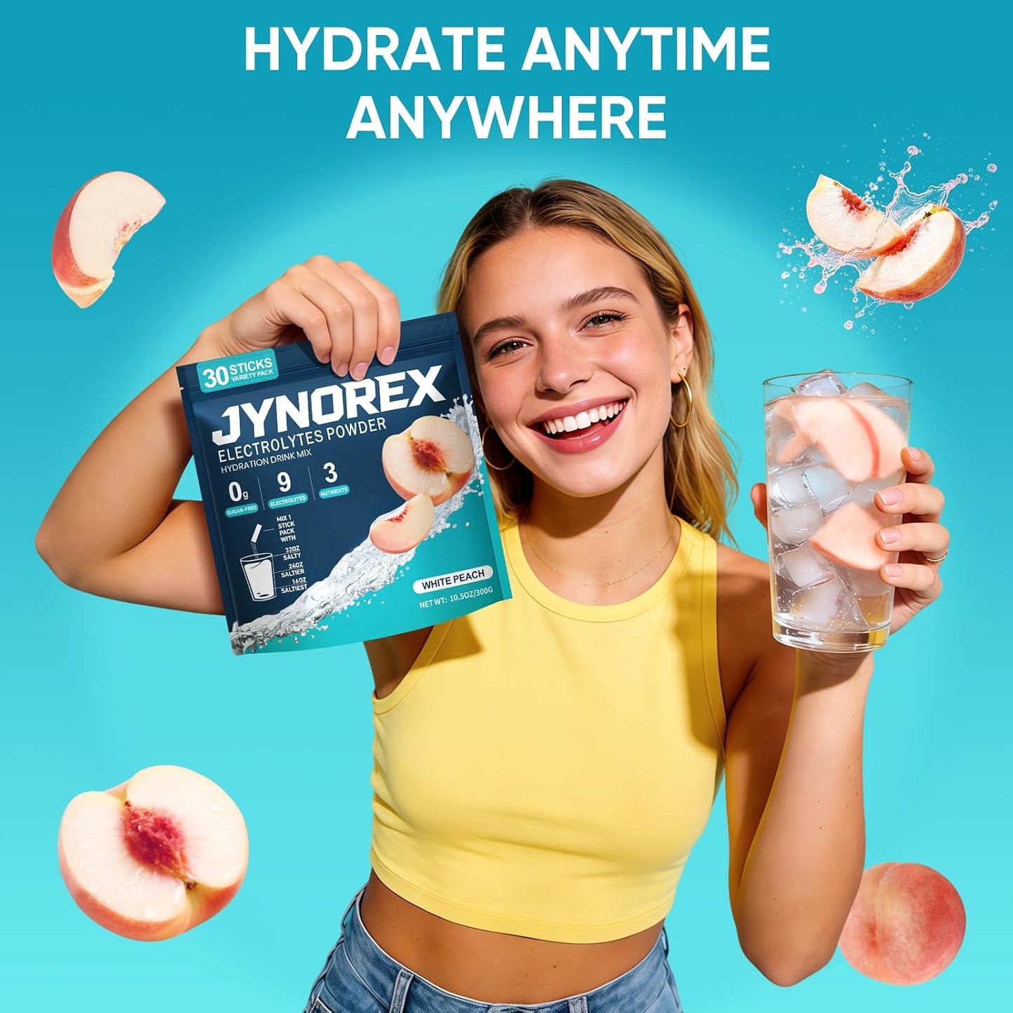 Electrolytes Powder Packets Sugar Free, 30 Sticks High Sodium Hydration Packets, Electrolyte Drink Mix with Lemon Lime Watermelon Peach Berry Kiwi Tropical Punch Lychee Cranberry, 10.5OZ