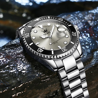 OLEVS Luxury Watches for Men Big Face Stainless Steel Business Dress Analog Quartz Watch with Day Waterproof Luminous Mens Wrist Watch