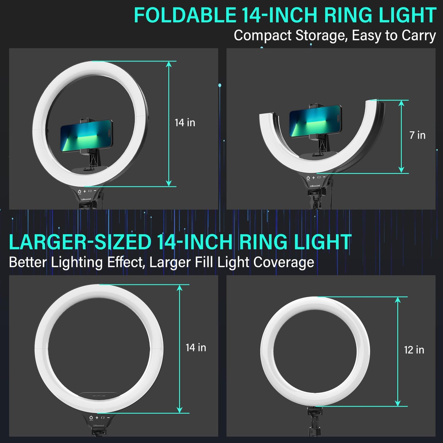 UBeesize 12'' LED Ring Light with 62'' Tripod Stand, Selfie Ring Light for Video Recording, Live Streaming, TikTok & YouTube, Compatible with iPhone & Android (Black)