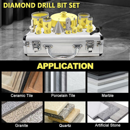 Diamond Core Drill Bits Set for Tile, DARTOTEK 10PCS Porcelain Hole Saw Kit with Aluminum Case, (6/6/8/20/35/50/65mm+2" Chamfer bit +SDS Adapter, Dry/Wet Drilling for Ceramic, Granite & Marble