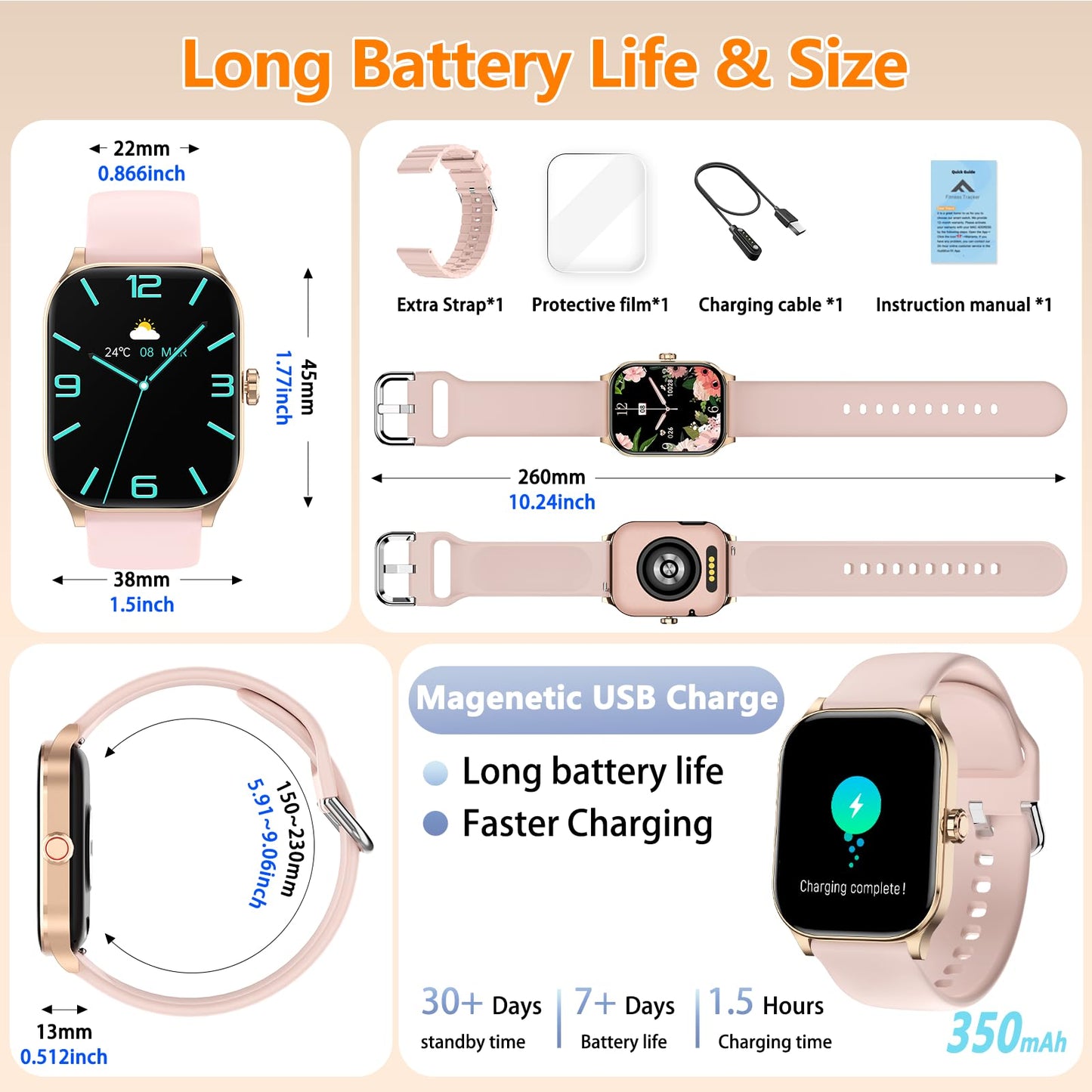 Smart Watch for Women Men, GPS Smartwatches with Heart Rate/SpO2/Sleep/Stress Monitor, 100+ Sports Fitness Watches, IP68 Waterproof Activity Tracker for Android/ iOS Phone (Silver, 1.96"_GPS+Map)