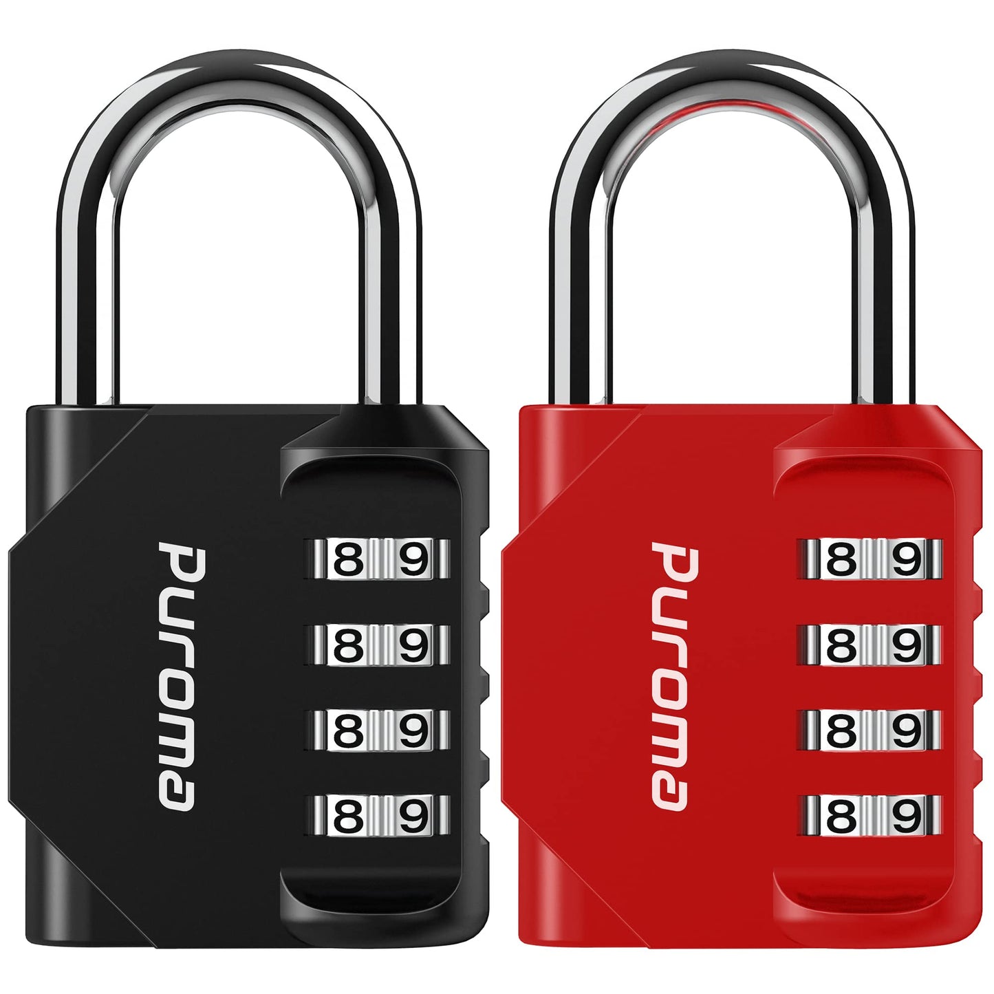 Puroma 2 Pack Combination Lock 4 Digit Padlock for School Gym Locker, Sports Locker, Fence, Toolbox, Case, Hasp Storage (Black & Code Window)