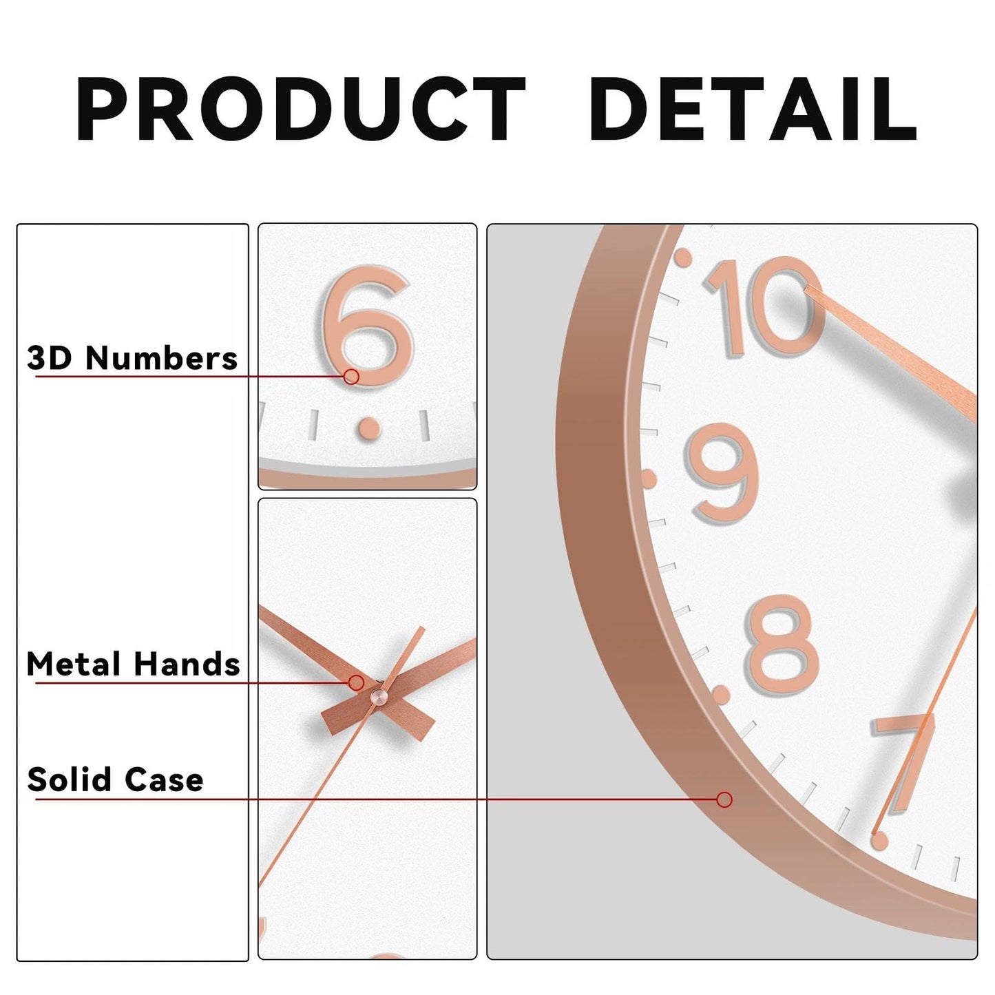 Roymnie Wall Clock Green, Silent Wall Clocks Battery Operated 8 Inch-Modern Non Ticking Analog Clock Decorative for Kitchen Office Bathroom Bedroom(Gold)