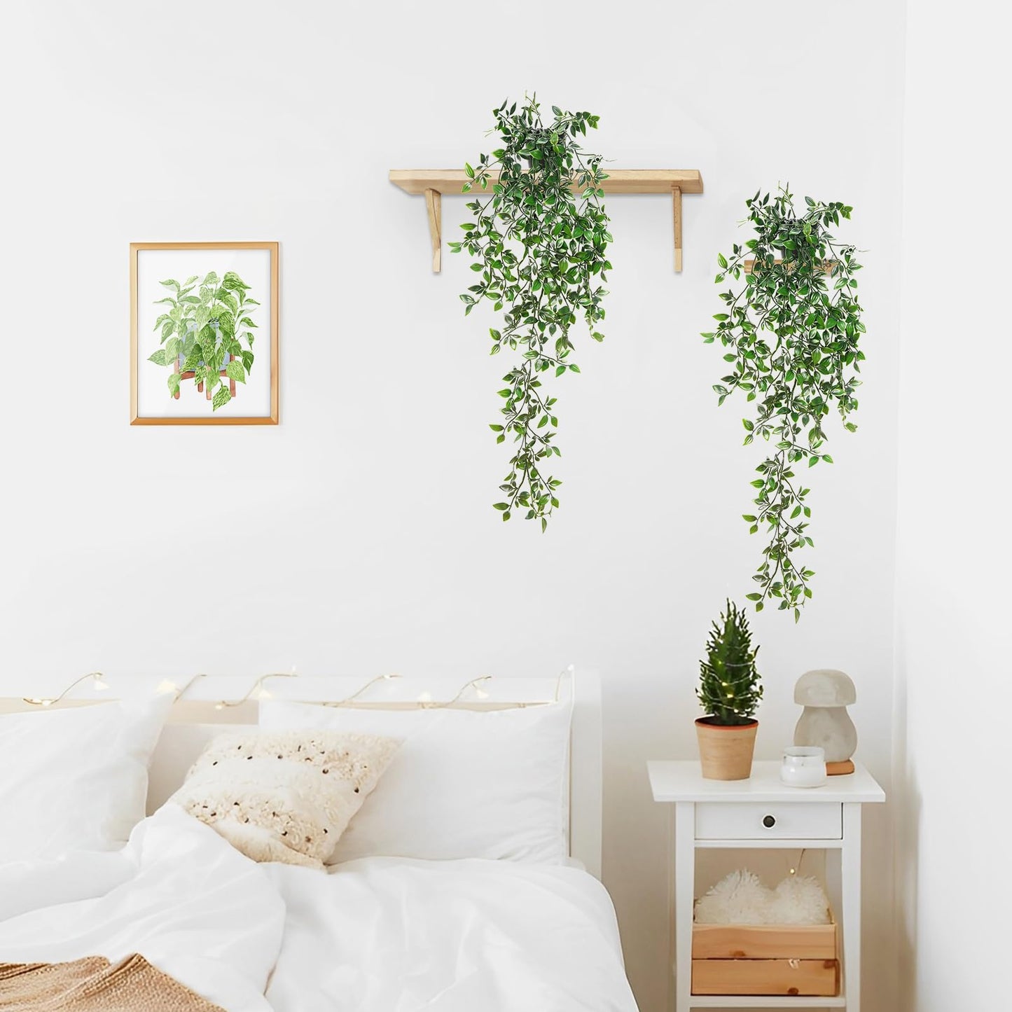 BLEUM CADE Fake Hanging Plants, 2pcs Artificial Pothos Vines Faux Plants Greenery for Wall Home Living Room Office Indoor Outdoor Decor (No Baskets)
