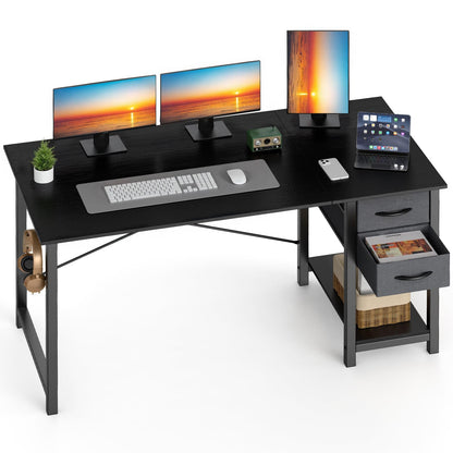 Sweetcrispy 47 Inch Computer Desk with Drawers for Home Office Writing Desk X Shaped Reinforcement Wood Surface Adjustable Position Modern Study Work Side Hook Metal Frame Storage Station Rust