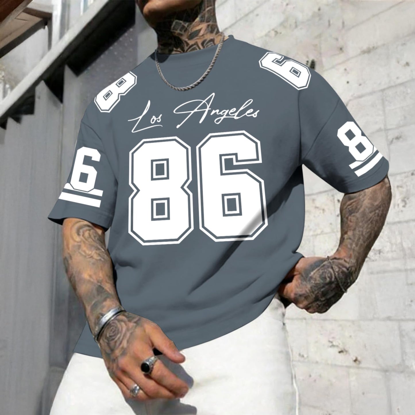 Graphic Tees Men Oversized Streetwear Tshirts for Men Number Los Angeles Print Jerseys Shirt Casual Tee Top