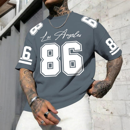 Graphic Tees Men Oversized Streetwear Tshirts for Men Number Los Angeles Print Jerseys Shirt Casual Tee Top