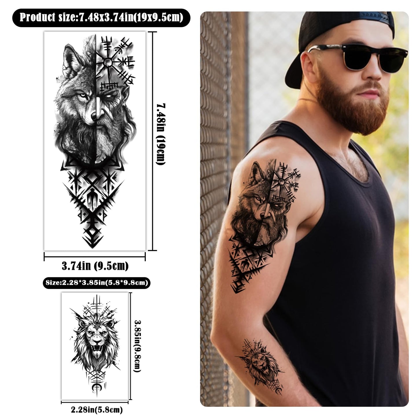 Yazhiji 36 Sheets Temporary Tattoos Stickers, 12 Sheets Fake Body Arm Chest Shoulder Tattoos for Men or Women with 24 PCS Tiny Black Tattoos