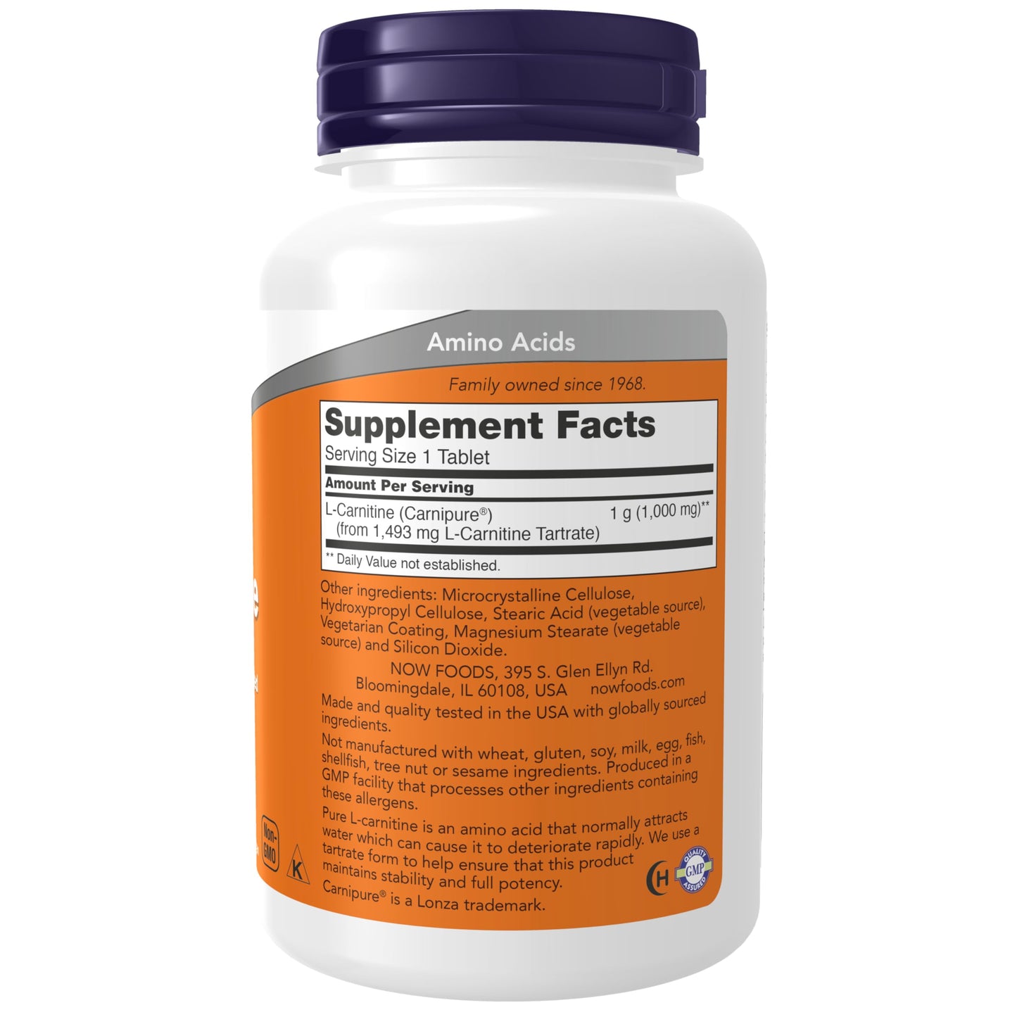 NOW Foods Supplements, L-Carnitine 1,000 mg, Purest Form, Amino Acid, Fitness Support*, 100 Tablets