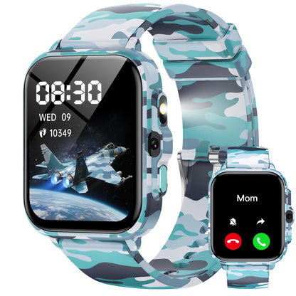 Smart Watch for Kids Boys Age 5-12, Ai Functions Games HD Touch Screen Watches with Video Camera Music Player Pedometer Heart Rate Sleep Tracker Christmas Birthday Gifts for Boys (Camouflage, 1.85")