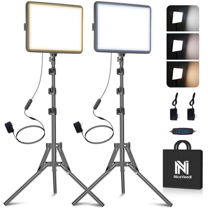 2-Pack LED Video Light Kit, NiceVeedi Studio Light, 2800-6500K Dimmable Photography Lighting Kit with Tripod Stand&Phone Holder, 73" Stream Light for Video Recording, Game Streaming, YouTube