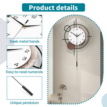 Wall Clock Decorative Large Modern Wall Clock Silent Non-Ticking Battery Operated Gold Unique Pendulum Clock for Living Room,Bedroom,Office,Kitchen,Bathroom,Wall Decor 13.8x21.9in
