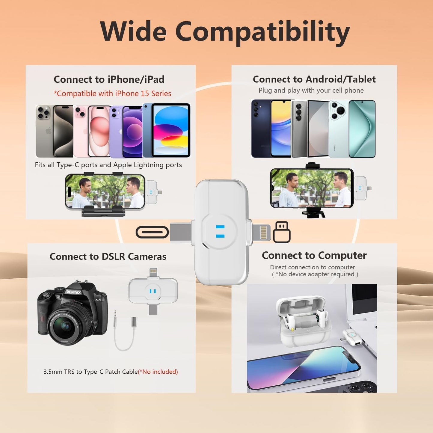 MAYBESTA Wireless Mini Microphone for iPhone, Android Phone - 2 Pack Lavalier Lapel Mic for Audio Video Recording - Clip on Content Creator Microphones for YouTube Tiktok Podcast Vlogging
