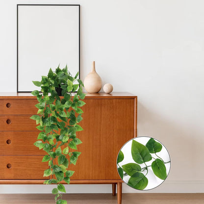 BLEUM CADE Fake Hanging Plants, 2pcs Artificial Pothos Vines Faux Plants Greenery for Wall Home Living Room Office Indoor Outdoor Decor (No Baskets)