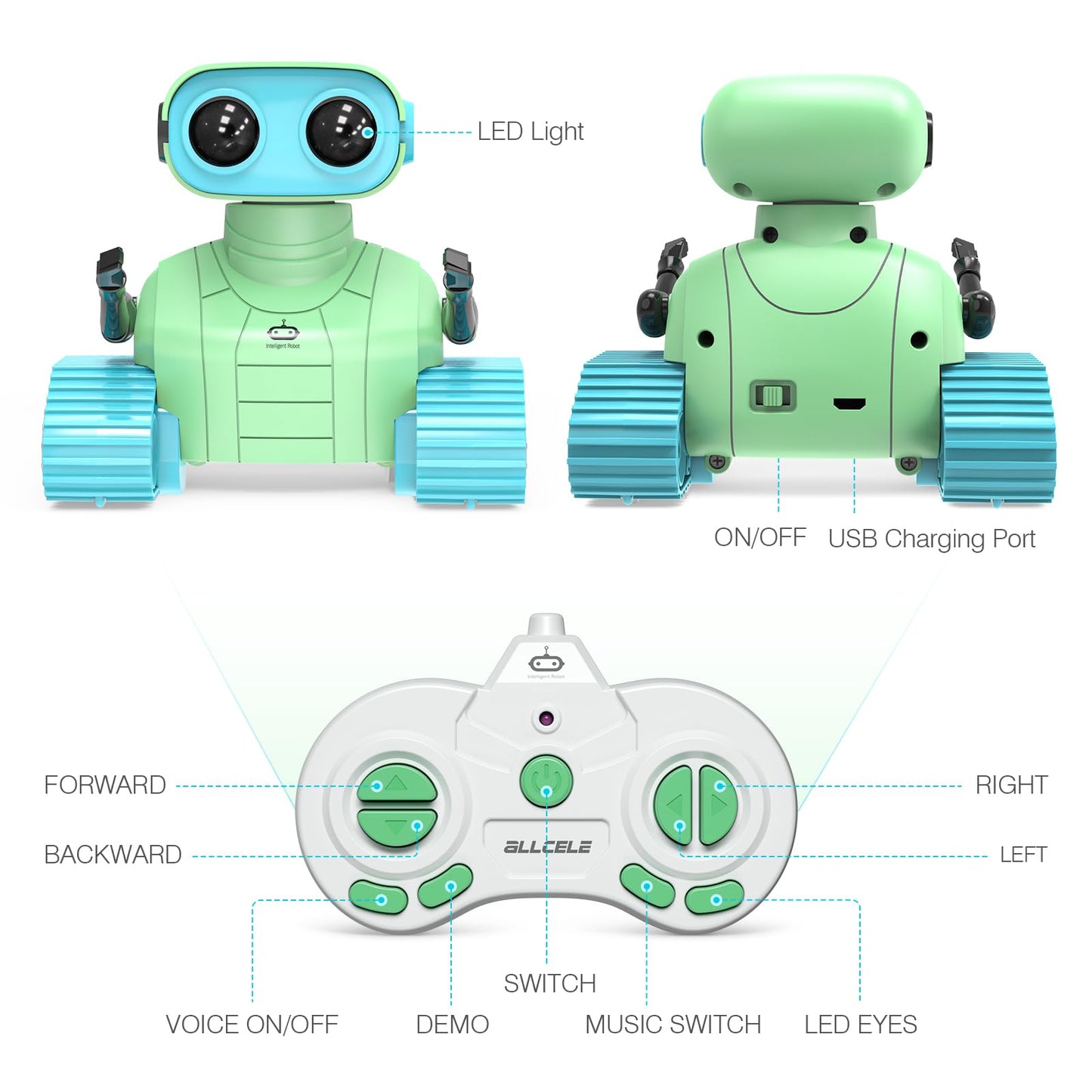 ALLCELE Girls Robot Toy, Rechargeable RC Robot for Kids, Remote Control Toy with Music and LED Eyes, Gift for Children Age 3 Years and Up - Pink