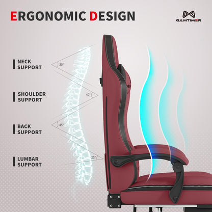 Gamtimer Gaming Chair with Footrest, Ergonomic Computer Chair, PU Breathable Material with Headrest and Lumbar Support, Suitable for Silla Gamer and Adults（Grey）