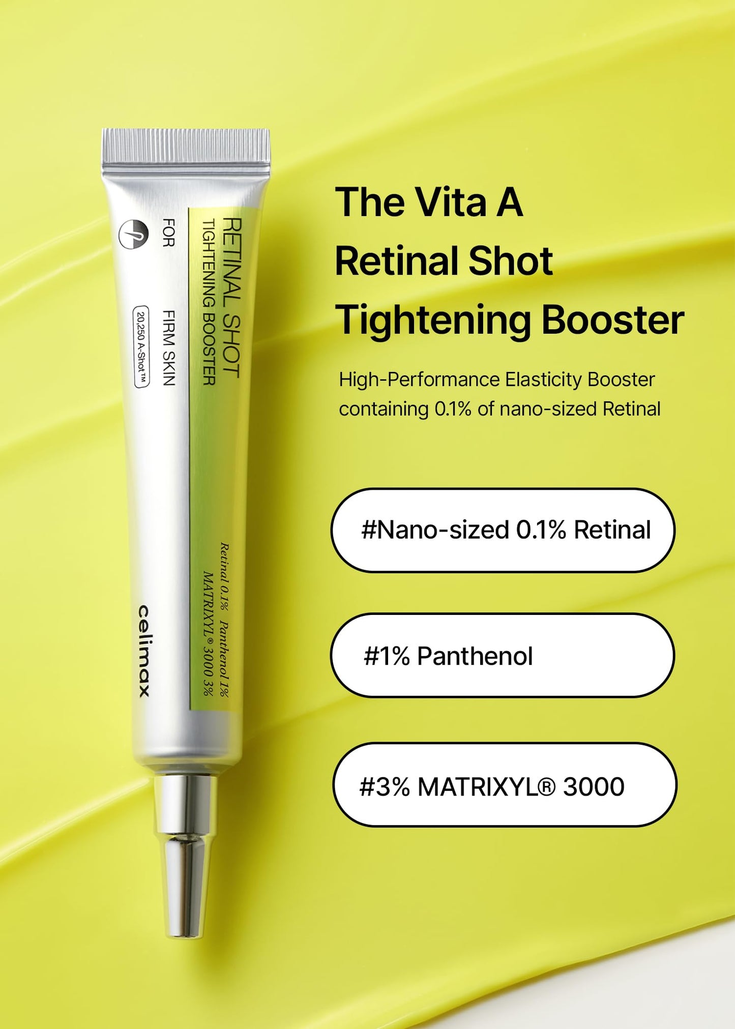 celimax The Vita A Retinal Shot Tightening Booster | 0.1% Retinal, 3% Matryxyl, High-Strength Retinoid for Anti-Aging, Pore Minimizer, Wrinkles & Fine Lines, Firmer Skin, 15ml, Korean Skin Care Gift